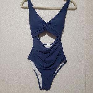 CHARMO..Blue One Piece Swimsuit with Cutout and V-Neck..size:S